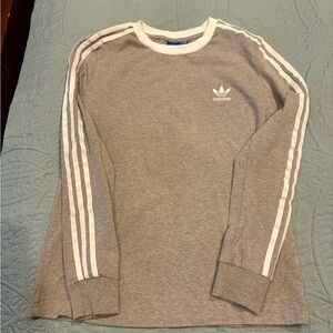 Vintage Adidas shirt, grey white striped sleeves